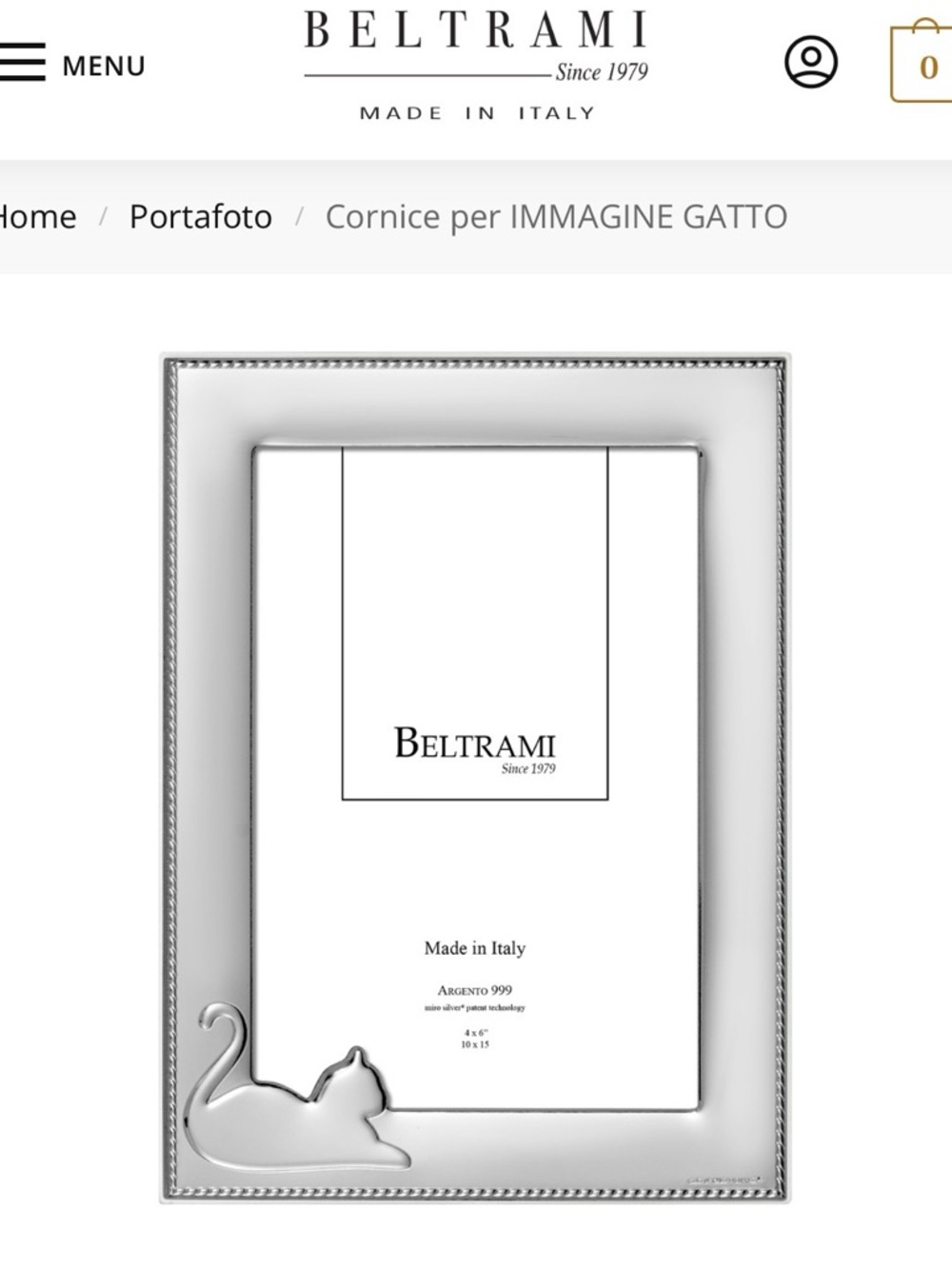 Beltrami Silver Cat Accent Photo Frame